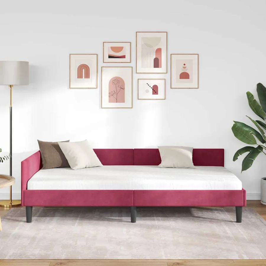 Cadre de lit d'angle Bordeaux 100 cm x 200 cm Velours - 3