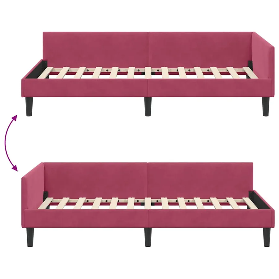 Cadre de lit d'angle Bordeaux 100 cm x 200 cm Velours - 9