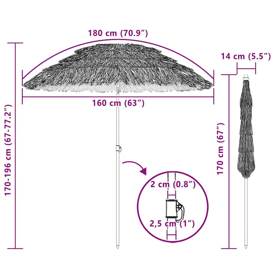 Parasol de jardin Naturel 160 x 160 x 196 cm - 7