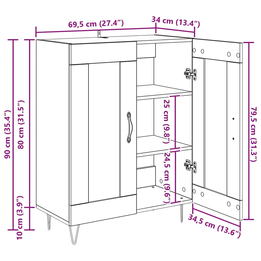 Buffet Chêne artisanal 69,5 x 34 x 90 cm - 15