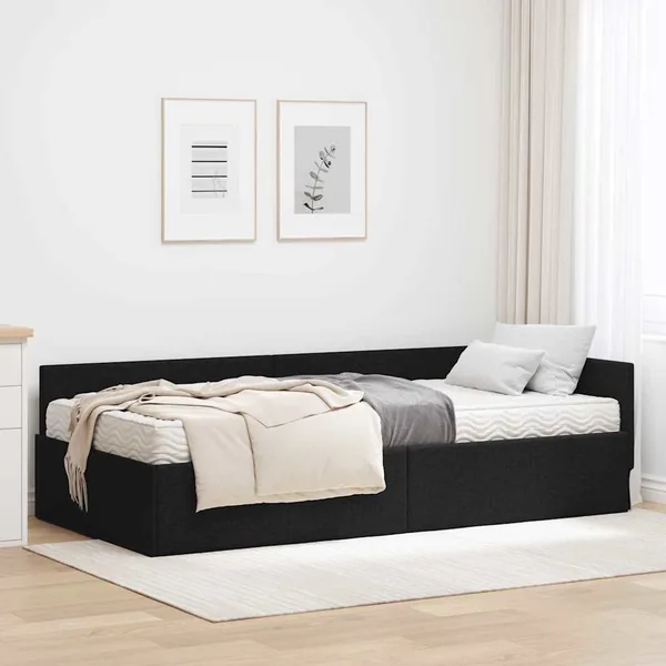Cadre de lit d'angle avec matelas Autre 2 pcs Vert tissu