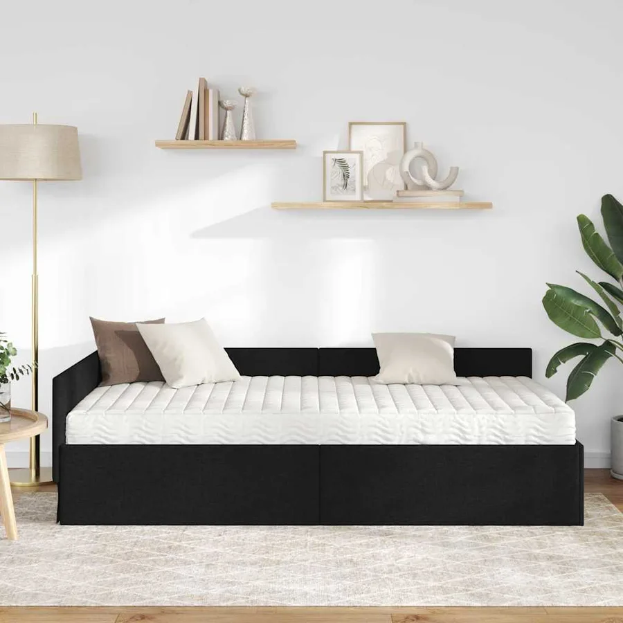 Cadre de lit d'angle avec matelas Autre 2 pcs Vert tissu - 3