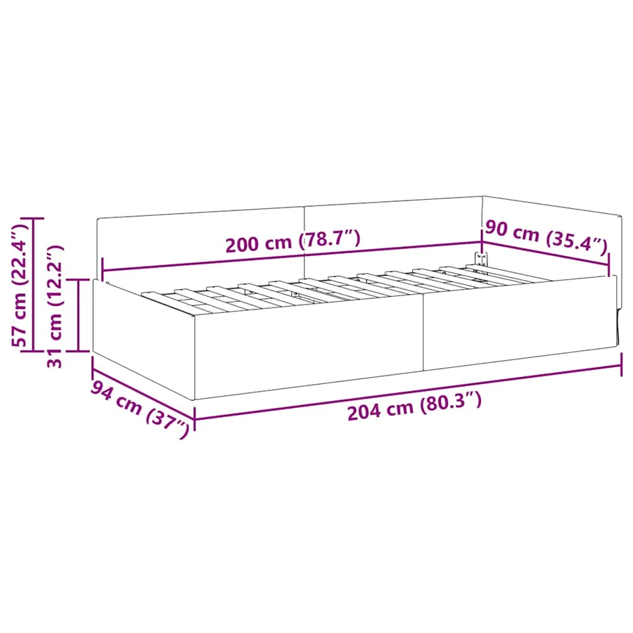 Cadre de lit d'angle Vert foncé 90 cm x 200 cm tissu - 11