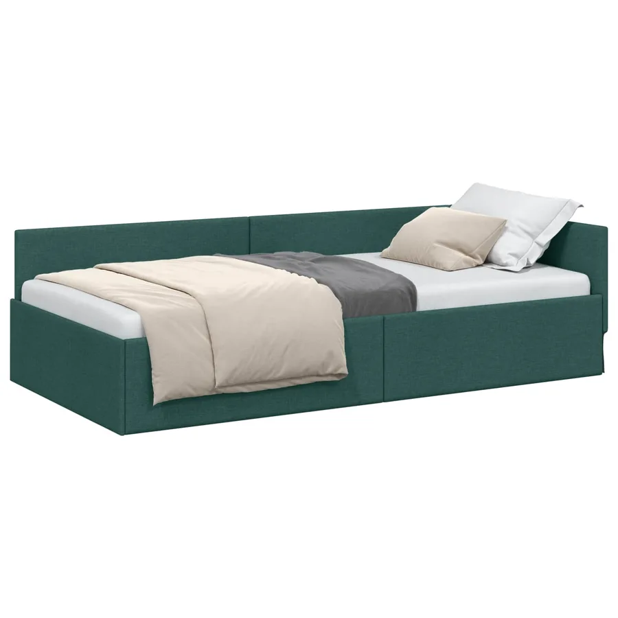 Cadre de lit d'angle Vert foncé 90 cm x 200 cm tissu - 2