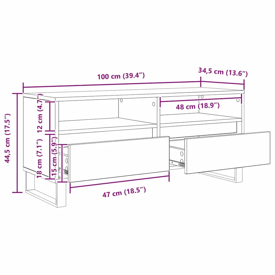 Meuble TV avec tiroir Bois Ancien 100 x 34,5 x 44,5 cm - 12