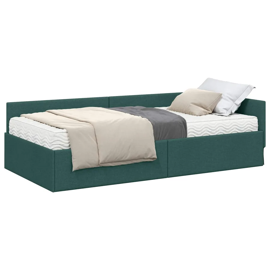 Cadre de lit d'angle avec matelas Autre 2 pcs Vert tissu - 2