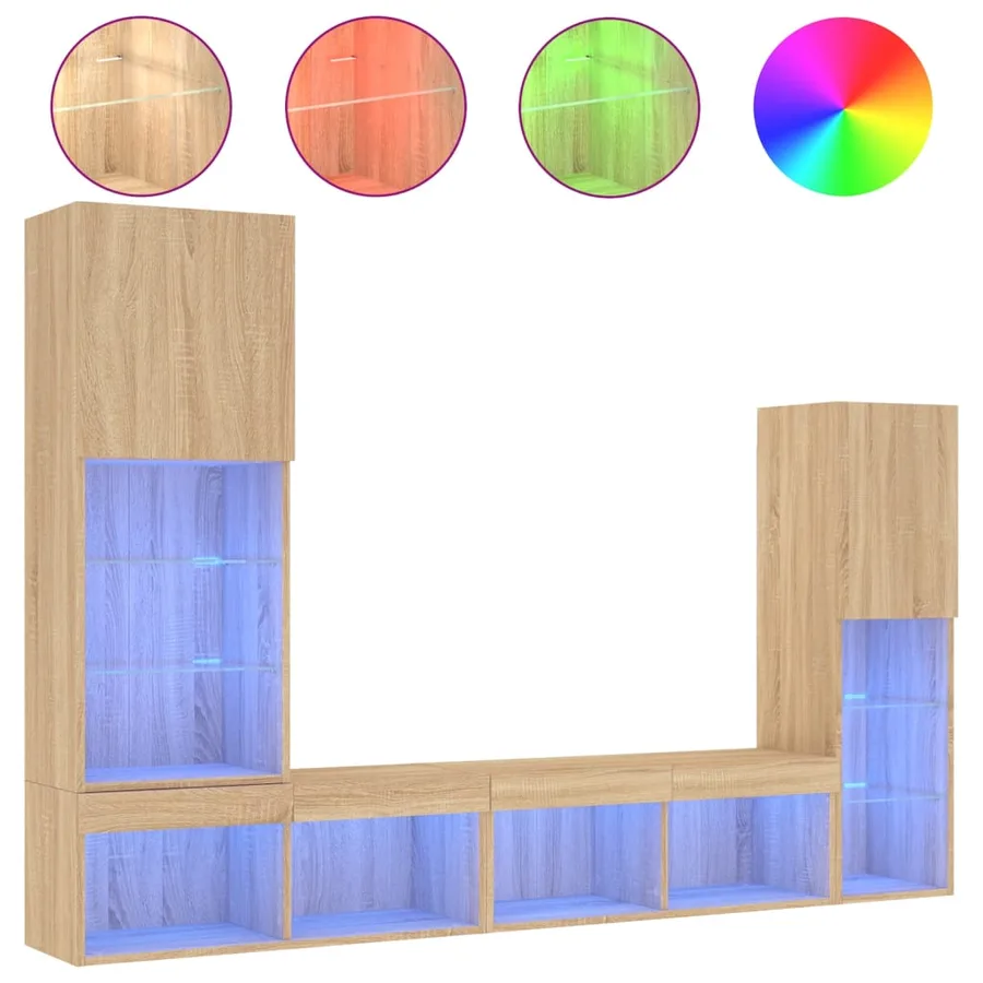 Unités murales TV avec LED 4 pcs chêne sonoma bois d'ingénierie - 2