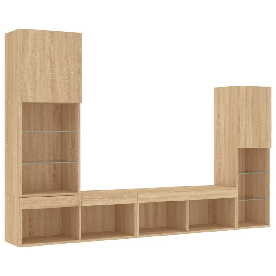 Unités murales TV avec LED 4 pcs chêne sonoma bois d'ingénierie - 3