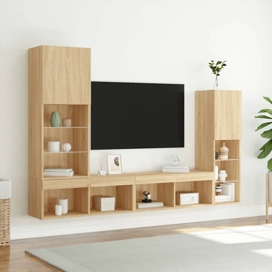 Unités murales TV avec LED 4 pcs chêne sonoma bois d'ingénierie - 4