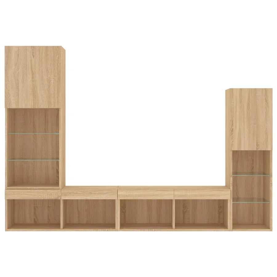 Unités murales TV avec LED 4 pcs chêne sonoma bois d'ingénierie - 7