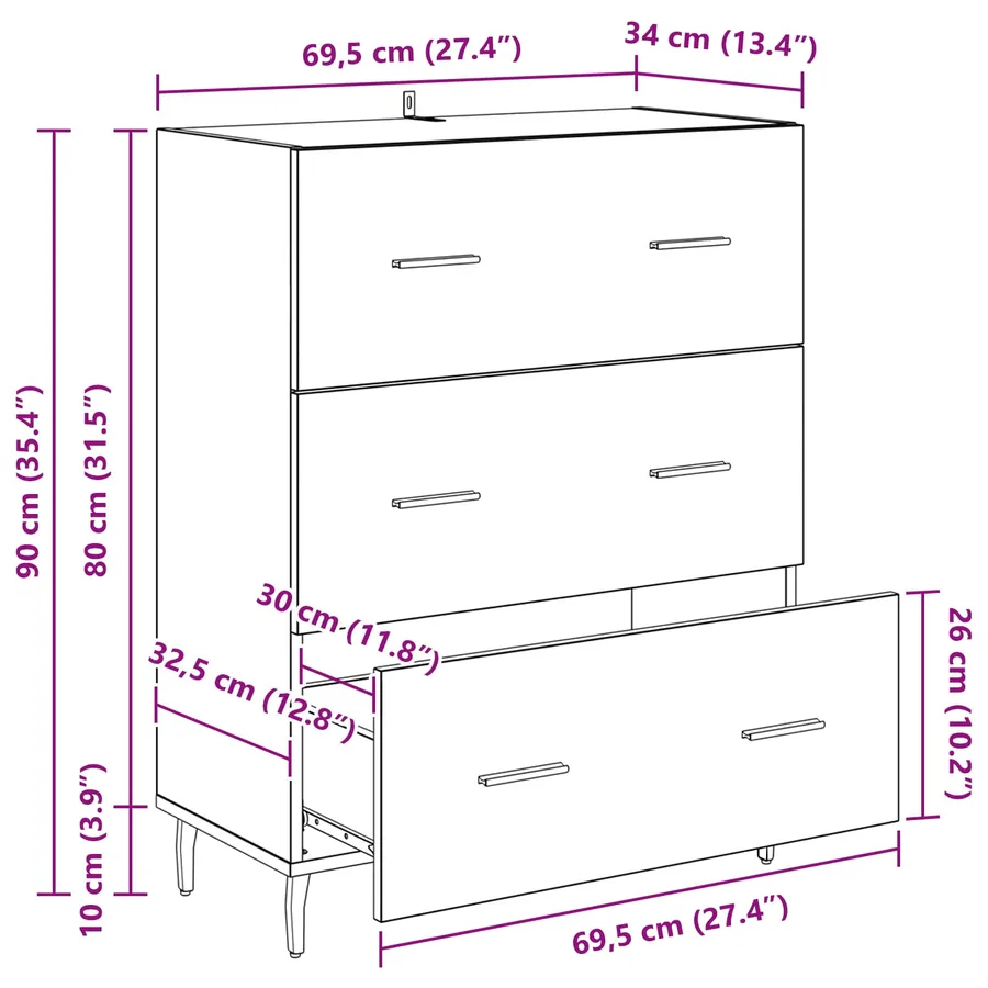 Buffet Bois Ancien 69,5 x 34 x 90 cm Bois d'ingénierie et fer - 14