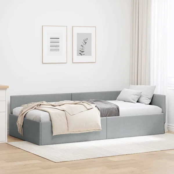 Cadre de lit d'angle Gris clair 100 cm x 200 cm tissu