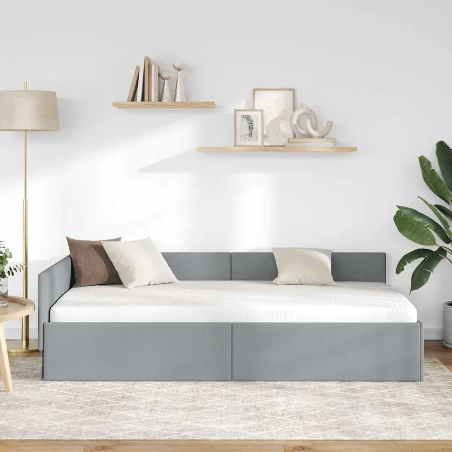 Cadre de lit d'angle Gris clair 100 cm x 200 cm tissu - 3