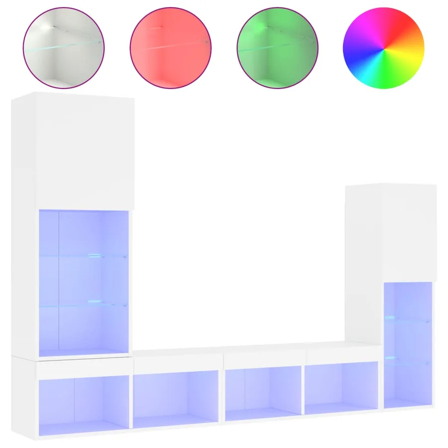 Unités murales TV avec LED 4 pcs blanc bois d'ingénierie - 2