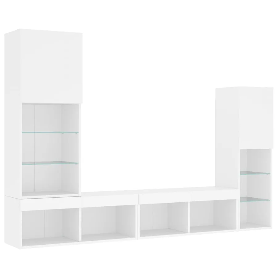 Unités murales TV avec LED 4 pcs blanc bois d'ingénierie - 3