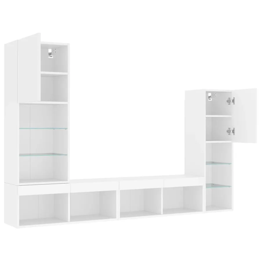 Unités murales TV avec LED 4 pcs blanc bois d'ingénierie - 6