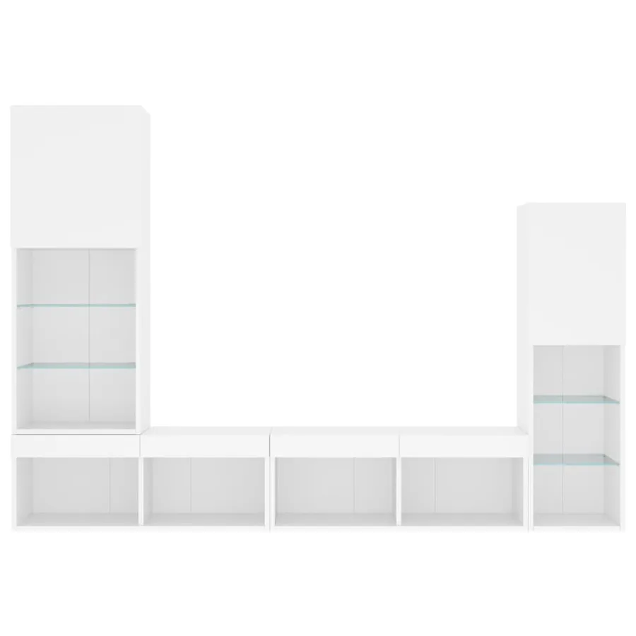 Unités murales TV avec LED 4 pcs blanc bois d'ingénierie - 7