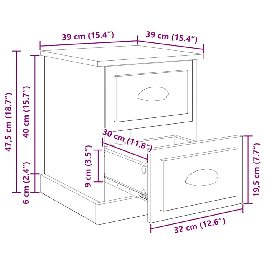 Cabinet de chevet 2 pcs Chêne noir 39 x 39 x 47.5 cm - 13