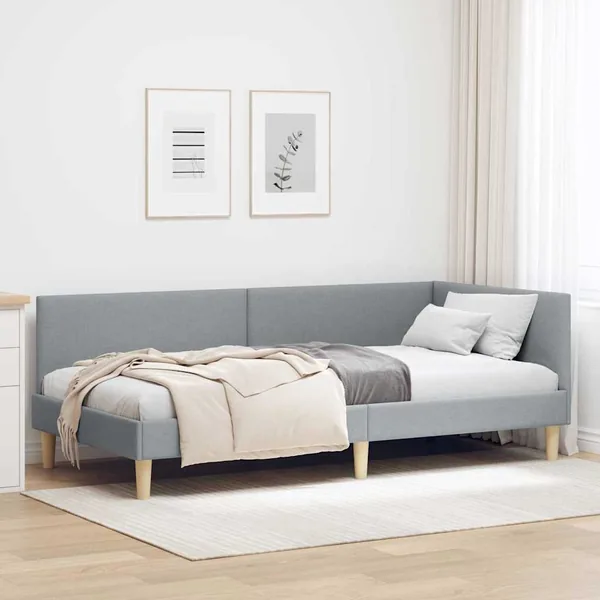 Cadre de lit d'angle avec tête de lit Gris clair 90 cm x 200 cm