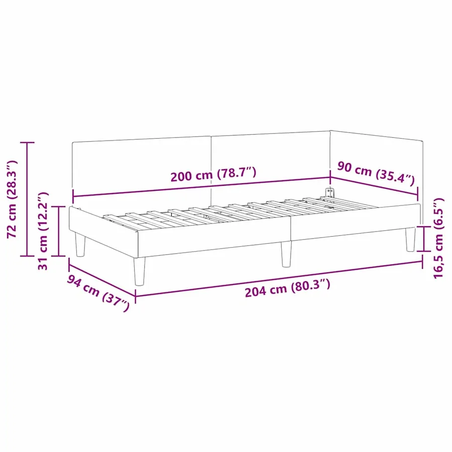 Cadre de lit d'angle avec tête de lit Gris clair 90 cm x 200 cm - 11