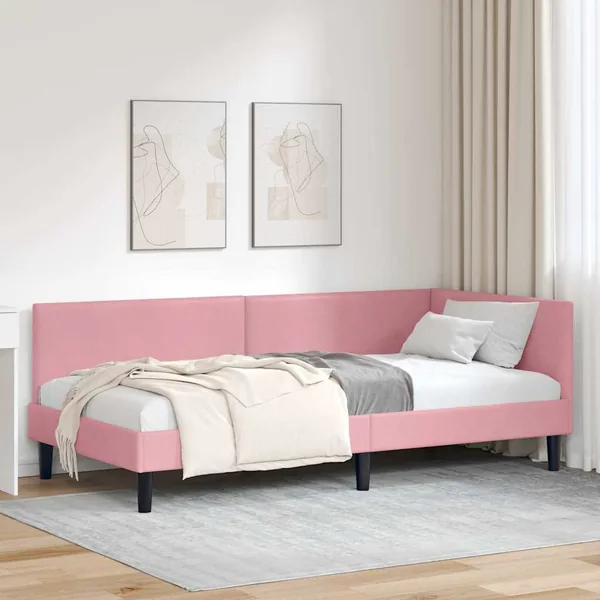 Cadre de lit d'angle Rose 90 cm x 190 cm Velours