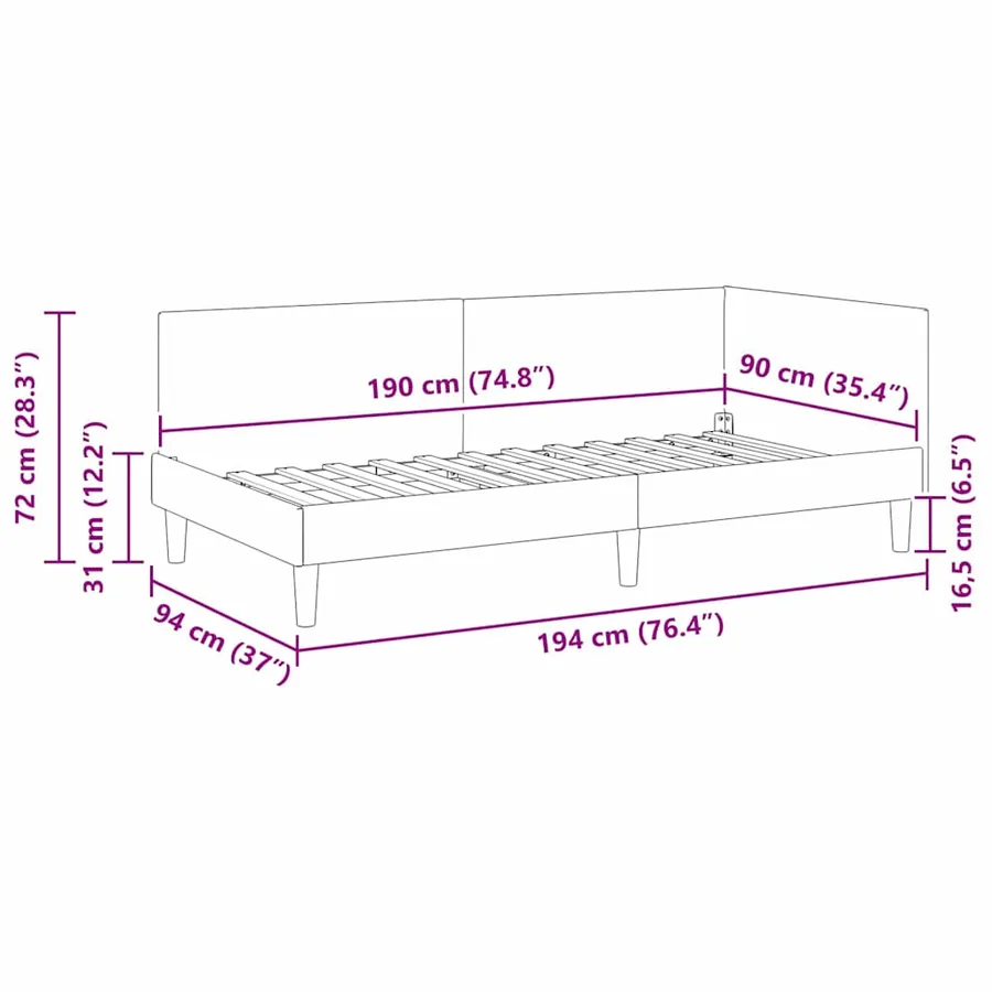 Cadre de lit d'angle Rose 90 cm x 190 cm Velours - 11