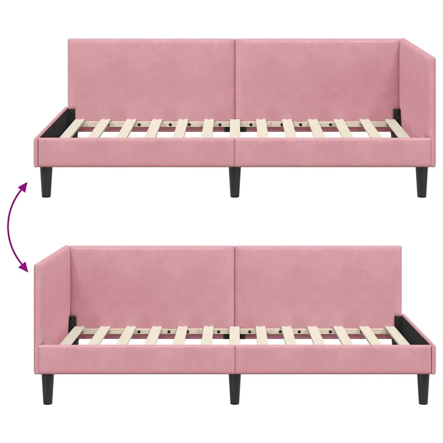 Cadre de lit d'angle Rose 90 cm x 190 cm Velours - 9