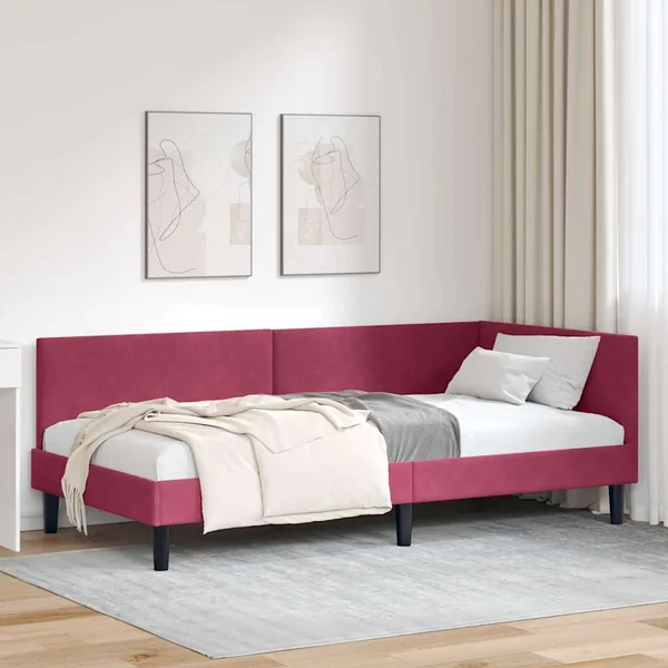 Cadre de lit d'angle Bordeaux 80 cm x 200 cm Velours
