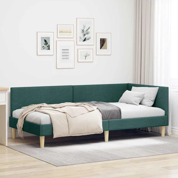 Cadre de lit d'angle avec tête de lit Vert foncé 80 cm x 200 cm