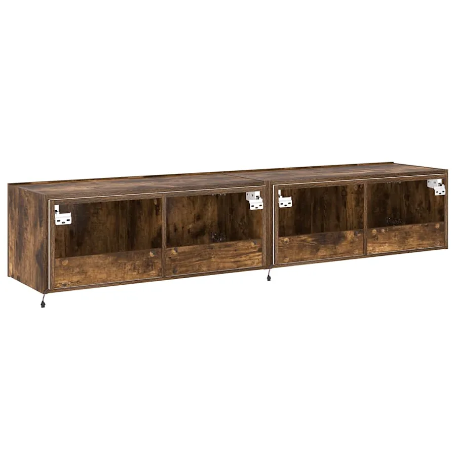 Meubles TV muraux et lumières LED 2pcs chêne fumé 80x35x31 cm - 11
