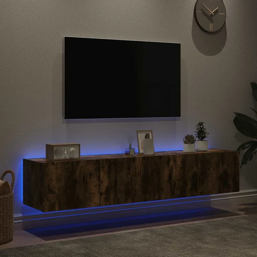 Meubles TV muraux et lumières LED 2pcs chêne fumé 80x35x31 cm - 3