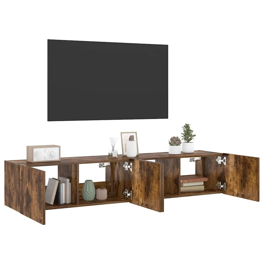 Meubles TV muraux et lumières LED 2pcs chêne fumé 80x35x31 cm - 6