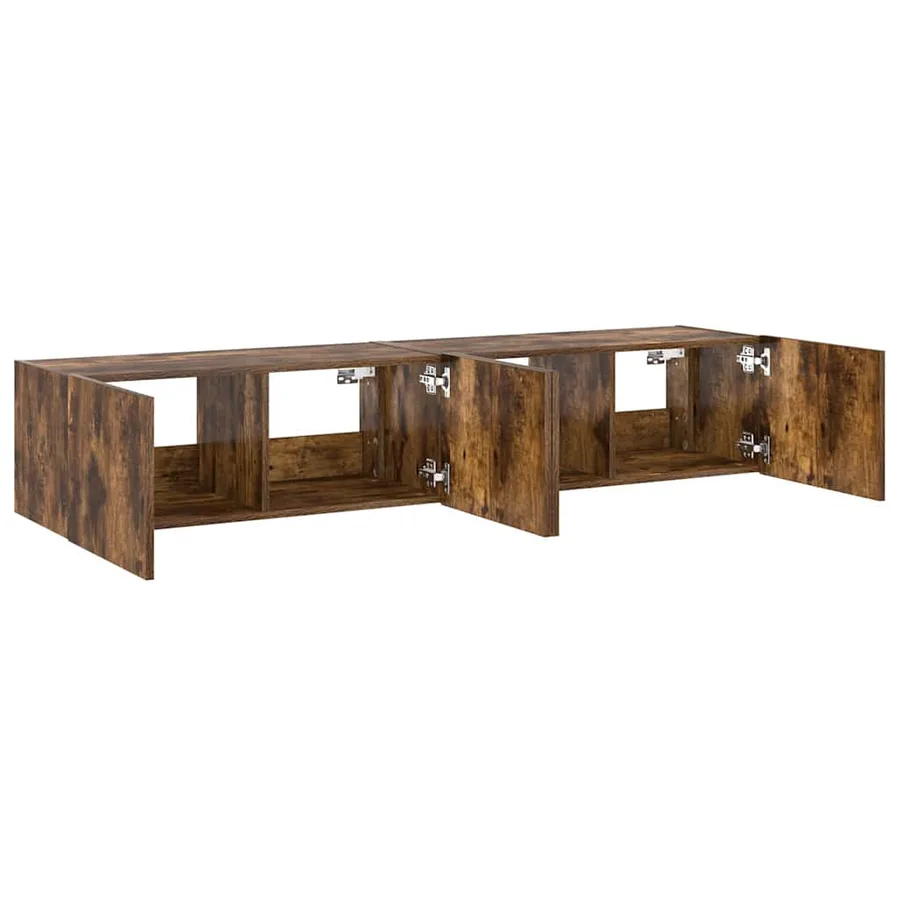 Meubles TV muraux et lumières LED 2pcs chêne fumé 80x35x31 cm - 8
