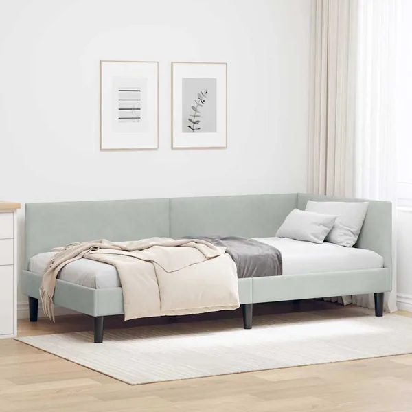 Cadre de lit d'angle Gris clair 80 cm x 200 cm Velours