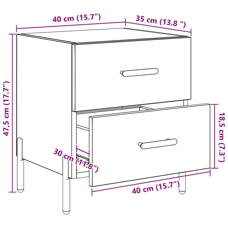 Cabinet de chevet 2 pcs Chêne noir 40 x 35 x 47,5 cm - 14