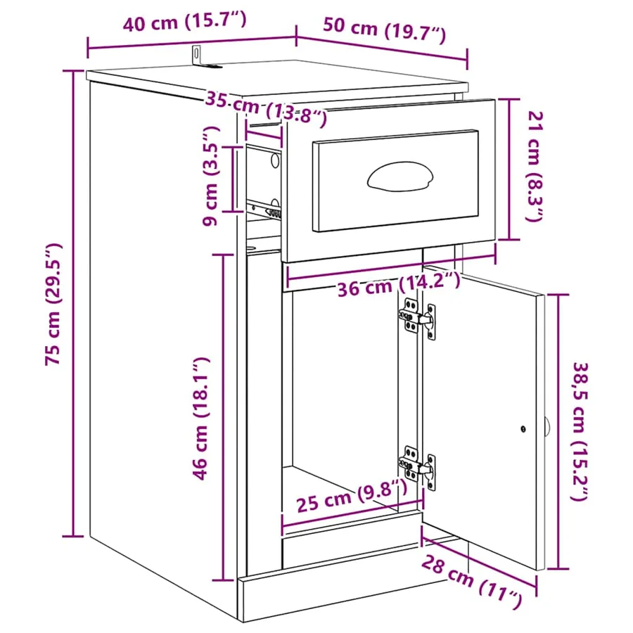 Meuble d'appoint Chêne noir 40 x 50 x 75 cm Bois d'ingénierie - 12