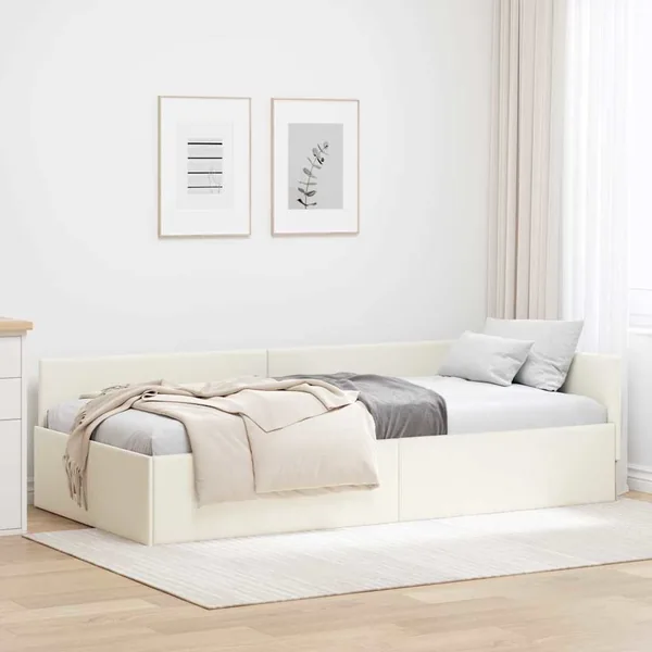 Cadre de lit d'angle Crème 100 cm x 200 cm Velours