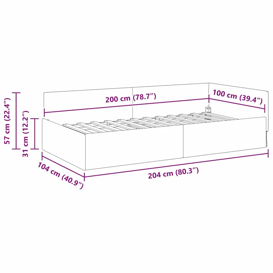 Cadre de lit d'angle Crème 100 cm x 200 cm Velours - 11