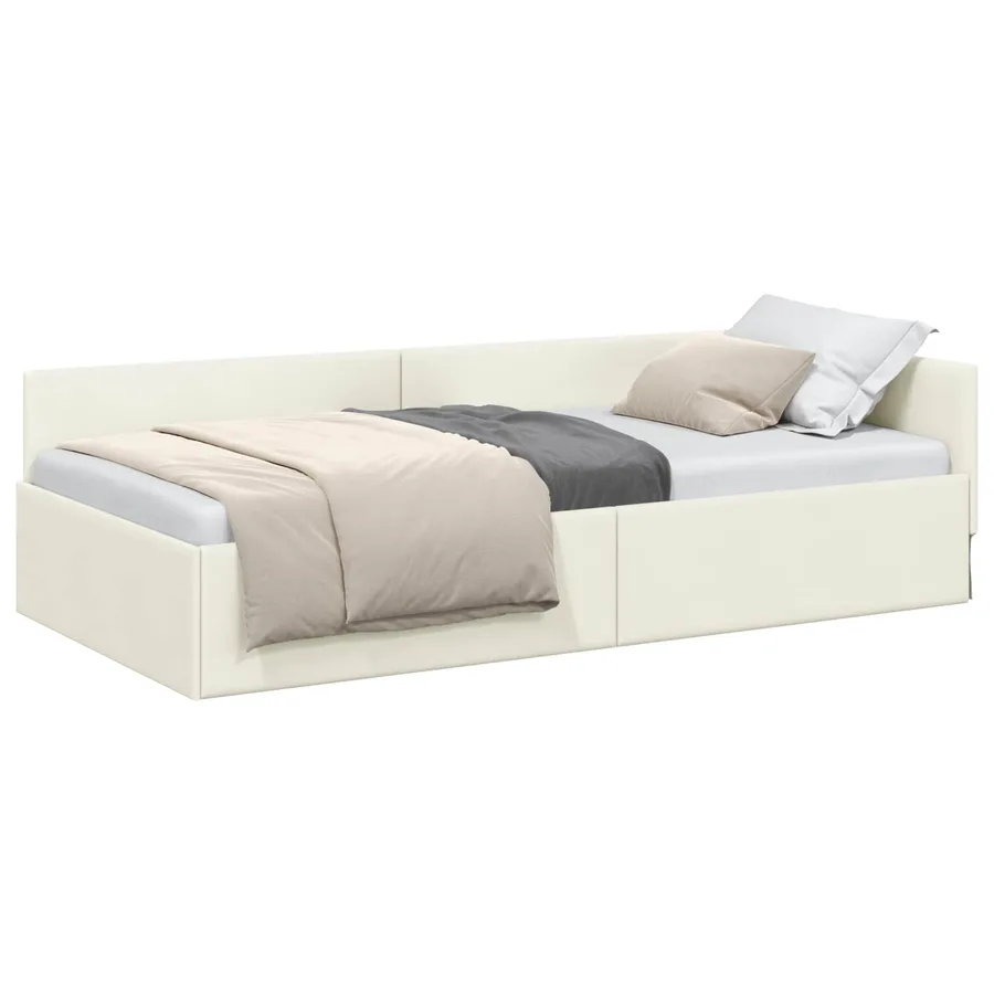 Cadre de lit d'angle Crème 100 cm x 200 cm Velours - 2