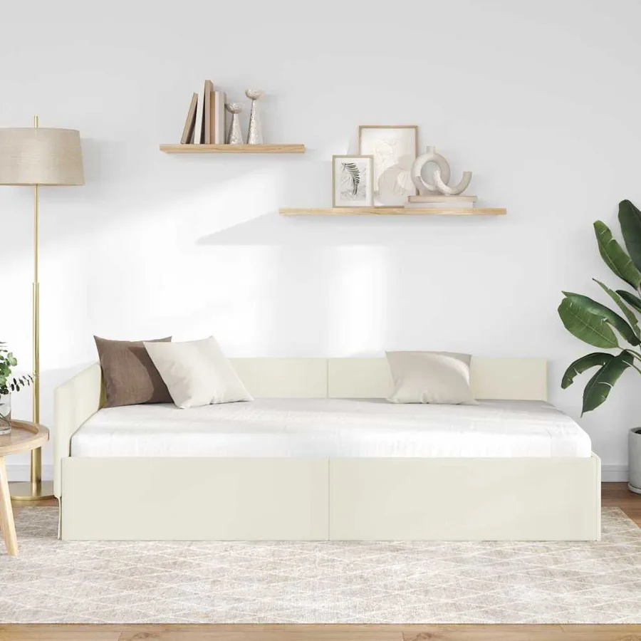 Cadre de lit d'angle Crème 100 cm x 200 cm Velours - 3