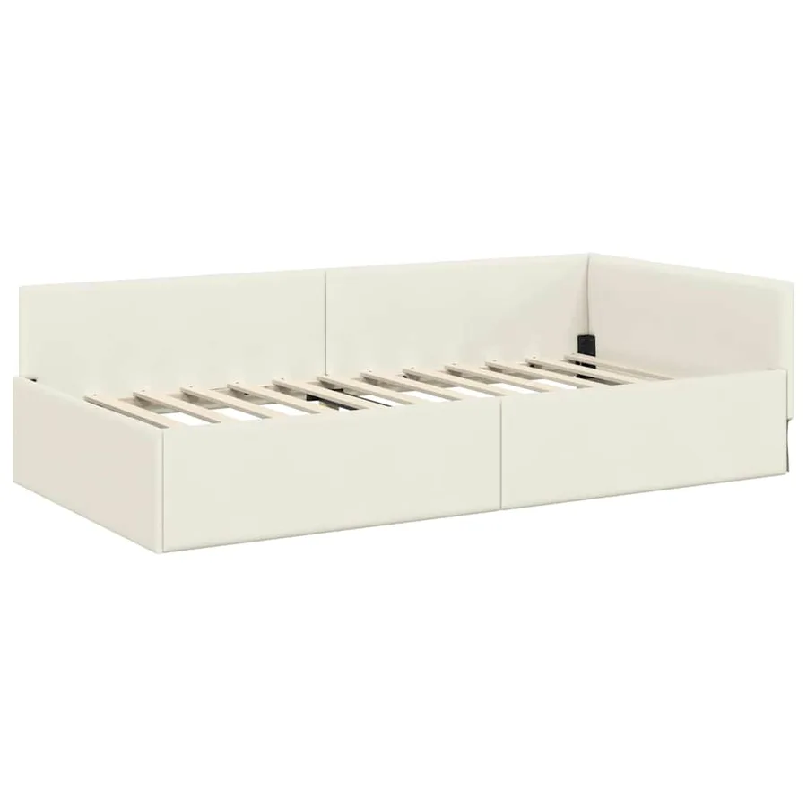 Cadre de lit d'angle Crème 100 cm x 200 cm Velours - 4