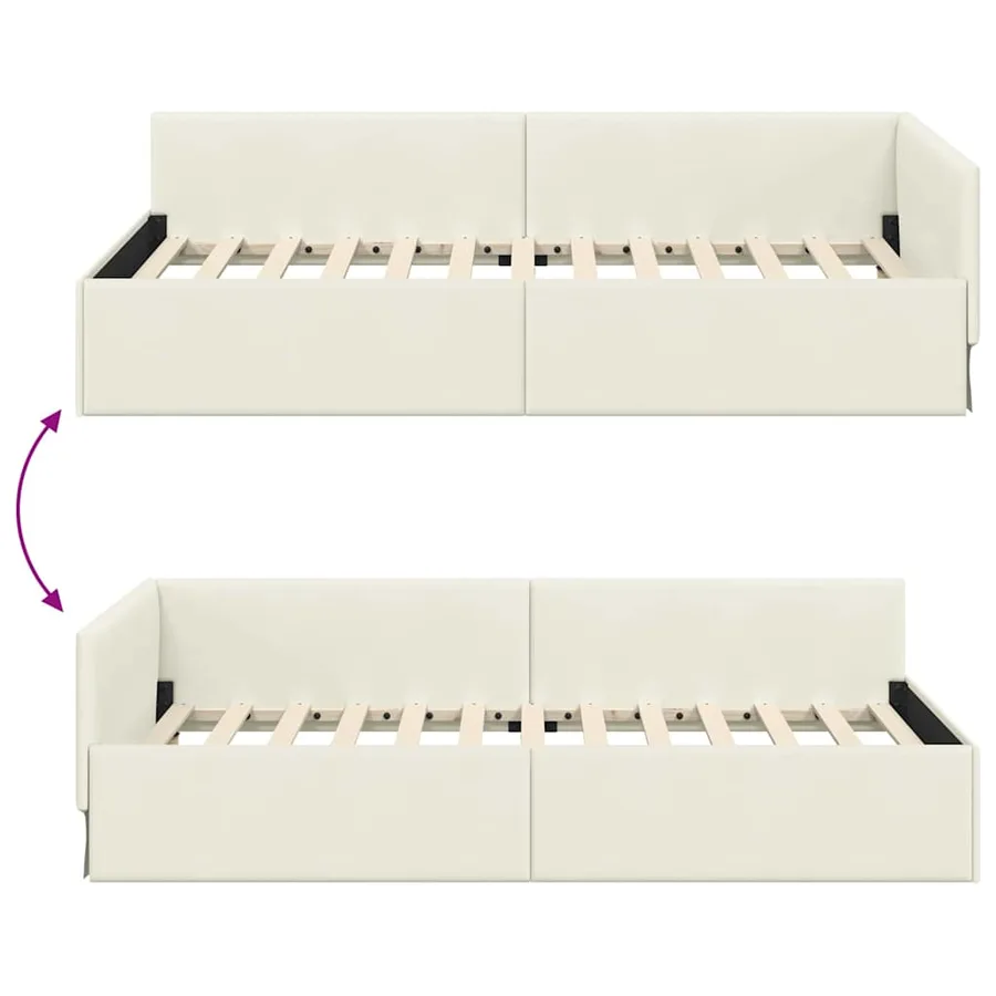 Cadre de lit d'angle Crème 100 cm x 200 cm Velours - 9