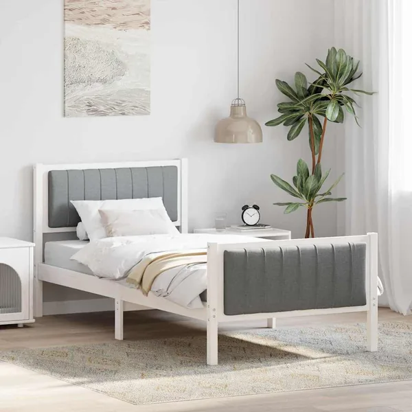 Cadre de lit Blanc et gris clair 90 x 200 cm Bois massif en pin