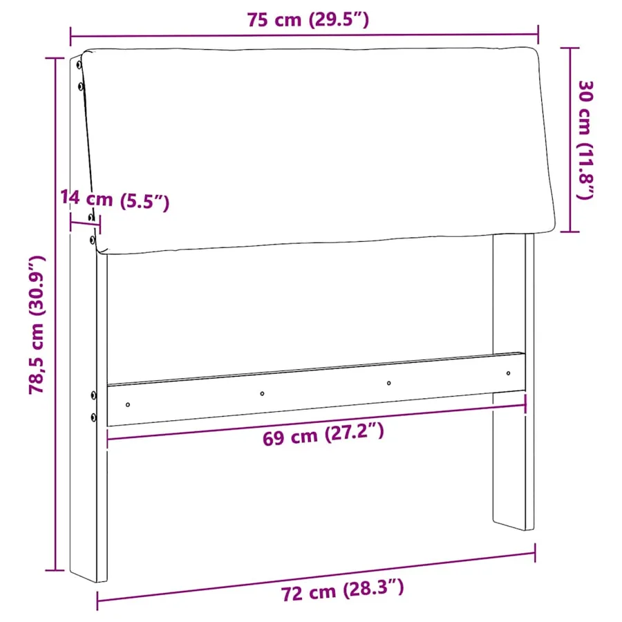 Tête de lit capitonnée Taupe 75 cm Pin massif - 11