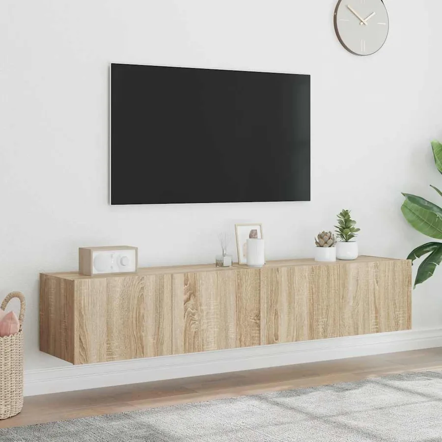 Meubles TV muraux lumières LED 2 pcs chêne sonoma 80x35x31 cm