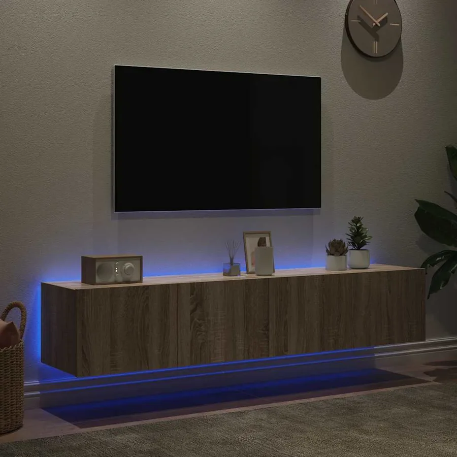 Meubles TV muraux lumières LED 2 pcs chêne sonoma 80x35x31 cm - 3