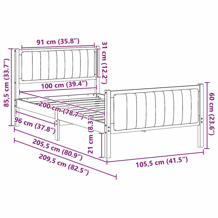 Cadre de lit Marron et noir 100 x 200 cm Bois massif en pin - 11