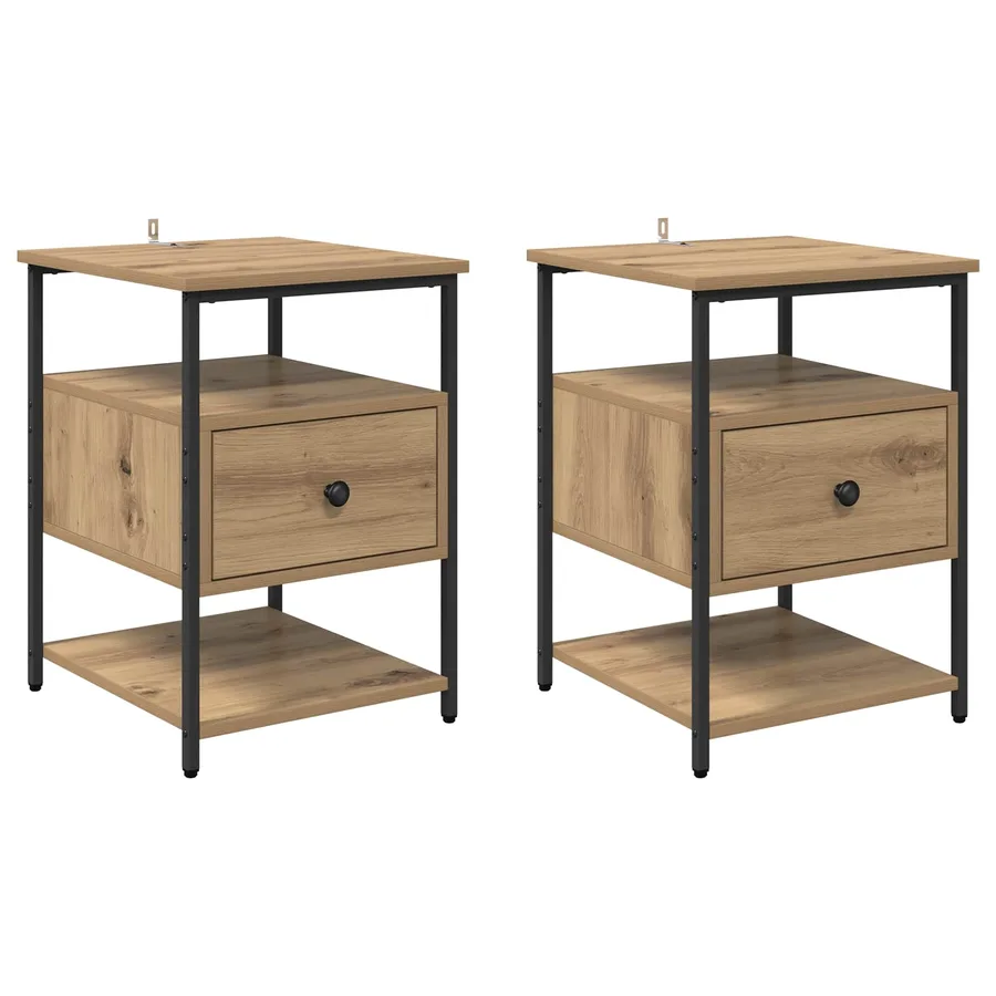 Cabinet de chevet 2 pc Chêne artisanal 40 x 42 x 56 cm - 2