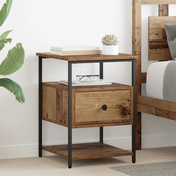Cabinet de chevet avec tiroir 2 pcs Bois ancien 40 x 42 x 56 cm