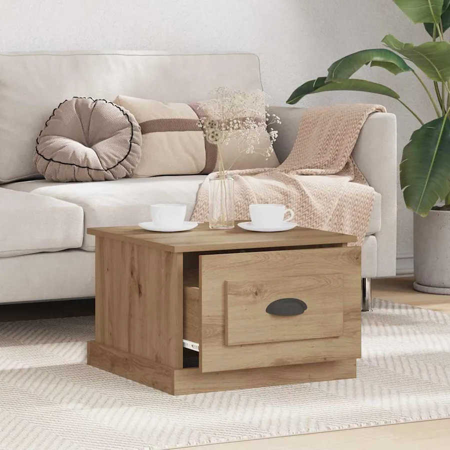 Table basse Chêne artisanal 50 x 50 x 35 cm Bois d'ingénierie - 4